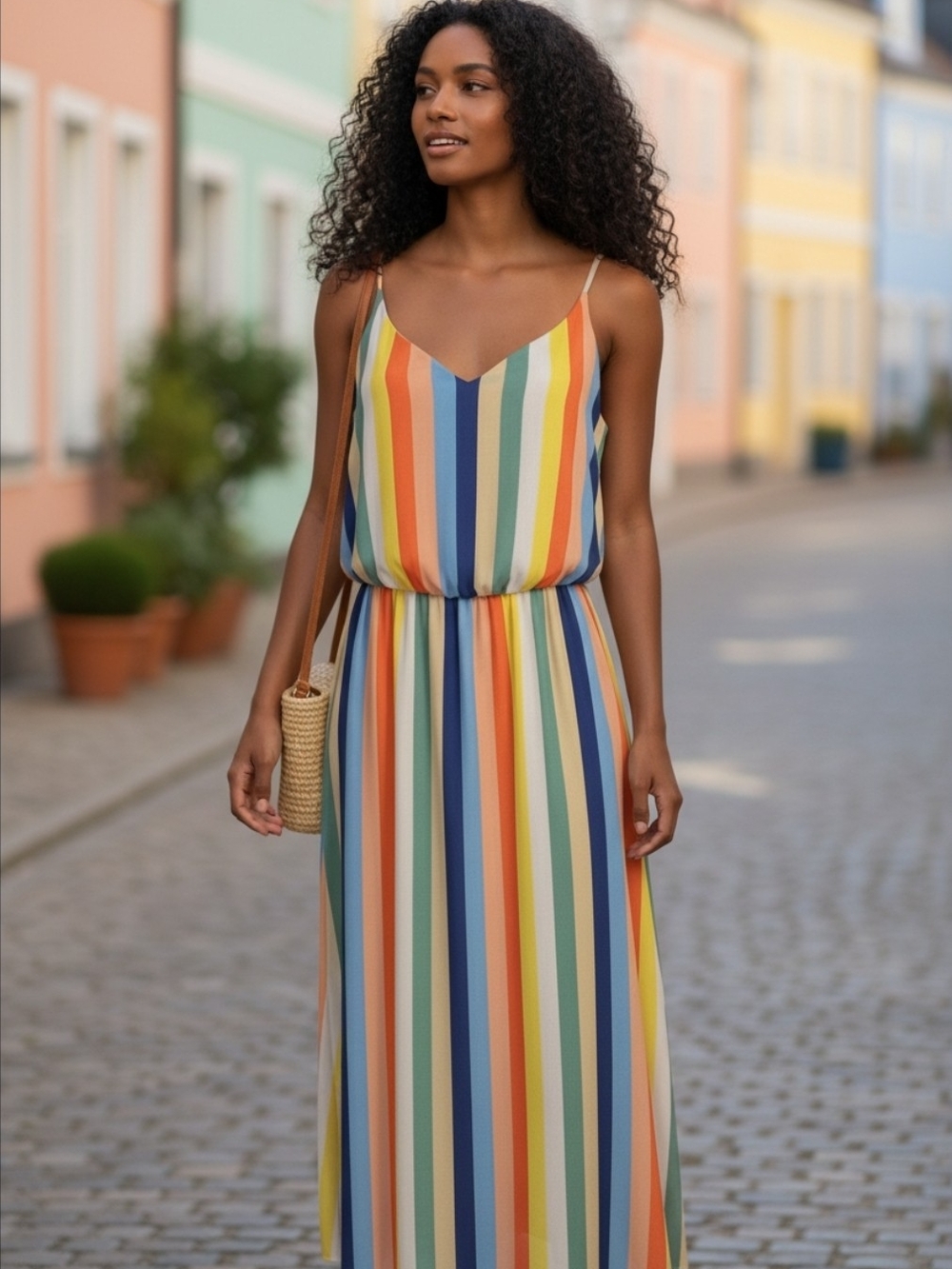Socialite Rainbow Vertical Stripe Maxi Vacation Spring/Summer Occasion Dress